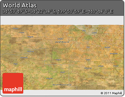 Satellite 3D Map of the Area around 34° 38' 13" S, 140° 19' 29" E