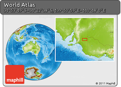 Physical Location Map of the Area around 34° 38' 13" S, 140° 19' 29" E