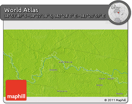 Physical 3D Map of the Area around 34° 38' 13" S, 142° 52' 30" E