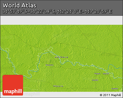 Physical 3D Map of the Area around 34° 38' 13" S, 142° 52' 30" E