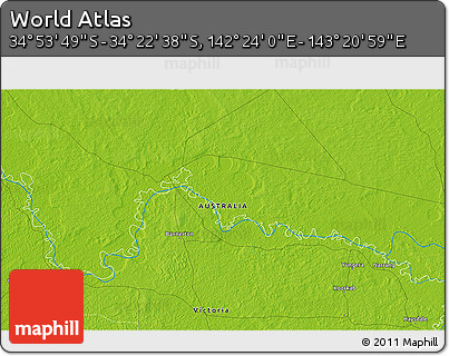 Physical 3D Map of the Area around 34° 38' 13" S, 142° 52' 30" E