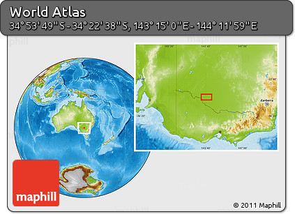 Physical Location Map of the Area around 34° 38' 13" S, 143° 43' 29" E
