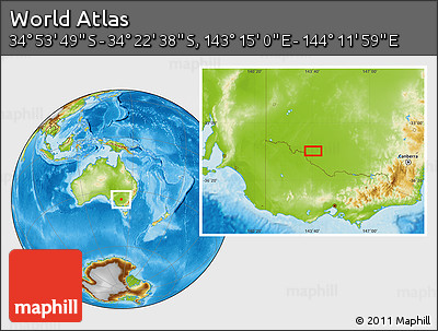 Physical Location Map of the Area around 34° 38' 13" S, 143° 43' 29" E