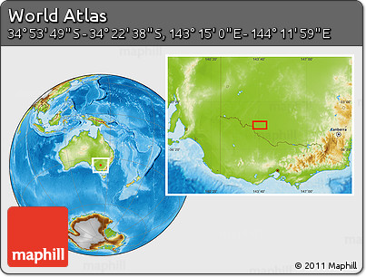 Physical Location Map of the Area around 34° 38' 13" S, 143° 43' 29" E