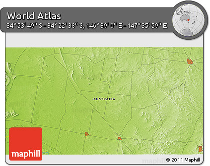 Physical 3D Map of the Area around 34° 38' 13" S, 147° 7' 30" E