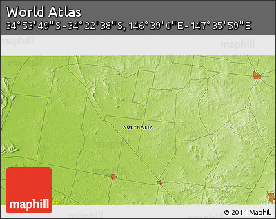 Physical 3D Map of the Area around 34° 38' 13" S, 147° 7' 30" E