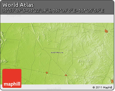 Physical 3D Map of the Area around 34° 38' 13" S, 147° 7' 30" E