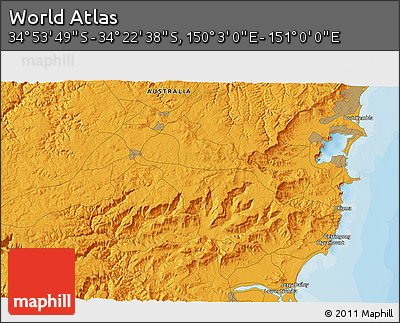 Political 3D Map of the Area around 34° 38' 13" S, 150° 31' 30" E