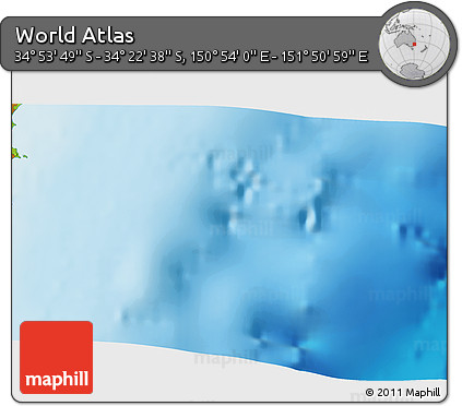 Physical 3D Map of the Area around 34° 38' 13" S, 151° 22' 30" E