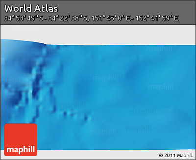 Physical 3D Map of the Area around 34° 38' 13" S, 152° 13' 29" E