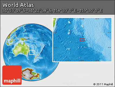 Physical Location Map of the Area around 34° 38' 13" S, 159° 1' 30" E