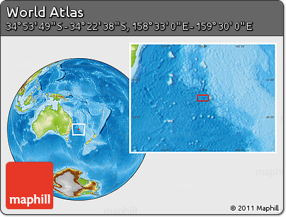 Physical Location Map of the Area around 34° 38' 13" S, 159° 1' 30" E