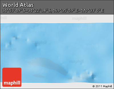 Physical 3D Map of the Area around 34° 38' 13" S, 170° 4' 29" E