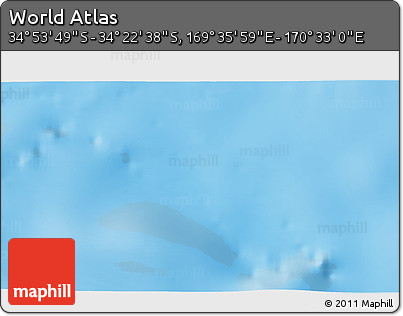 Physical 3D Map of the Area around 34° 38' 13" S, 170° 4' 29" E