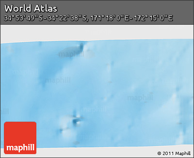 Physical 3D Map of the Area around 34° 38' 13" S, 171° 46' 30" E