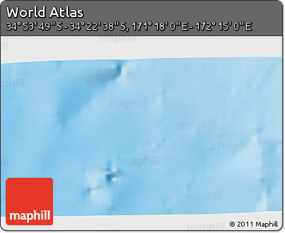 Physical 3D Map of the Area around 34° 38' 13" S, 171° 46' 30" E