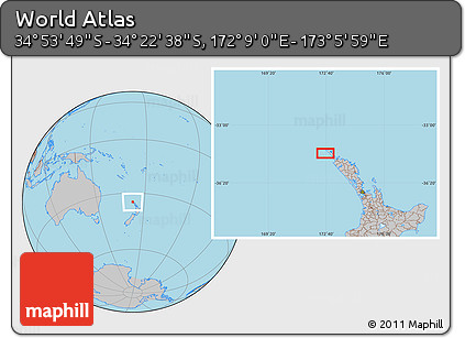 Gray Location Map of the Area around 34° 38' 13" S, 172° 37' 30" E