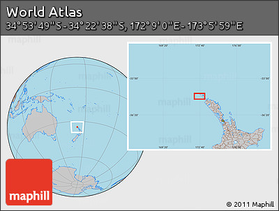 Gray Location Map of the Area around 34° 38' 13" S, 172° 37' 30" E