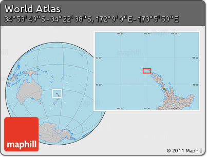 Gray Location Map of the Area around 34° 38' 13" S, 172° 37' 30" E
