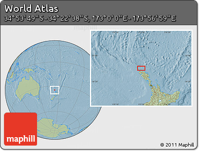 Savanna Style Location Map of the Area around 34° 38' 13" S, 173° 28' 29" E, hill shading