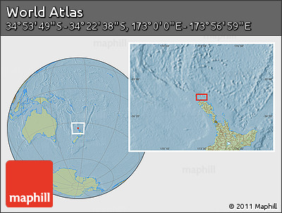 Savanna Style Location Map of the Area around 34° 38' 13" S, 173° 28' 29" E, hill shading