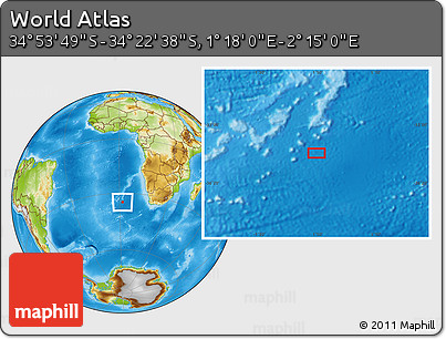 Physical Location Map of the Area around 34° 38' 13" S, 1° 46' 29" E