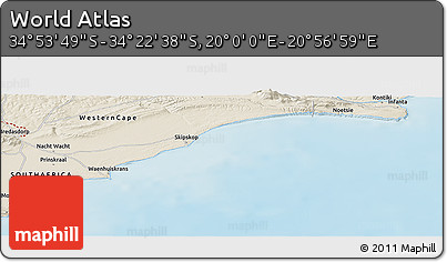 Shaded Relief Panoramic Map of the Area around 34° 38' 13" S, 20° 28' 30" E