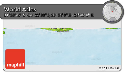 Physical Panoramic Map of the Area around 34° 38' 13" S, 21° 19' 30" E