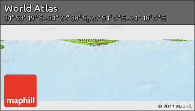 Physical Panoramic Map of the Area around 34° 38' 13" S, 21° 19' 30" E