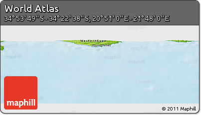 Physical Panoramic Map of the Area around 34° 38' 13" S, 21° 19' 30" E