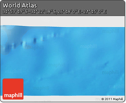 Physical 3D Map of the Area around 34° 38' 13" S, 27° 16' 29" E