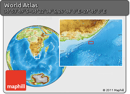 Physical Location Map of the Area around 34° 38' 13" S, 27° 16' 29" E