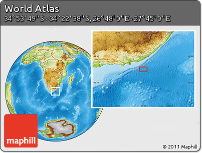 Physical Location Map of the Area around 34° 38' 13" S, 27° 16' 29" E