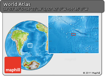 Physical Location Map of the Area around 34° 38' 13" S, 32° 13' 30" W