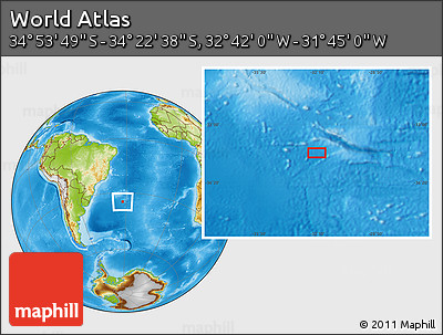 Physical Location Map of the Area around 34° 38' 13" S, 32° 13' 30" W