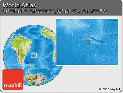 Physical Location Map of the Area around 34° 38' 13" S, 32° 13' 30" W