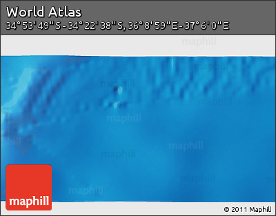 Physical 3D Map of the Area around 34° 38' 13" S, 36° 37' 30" E