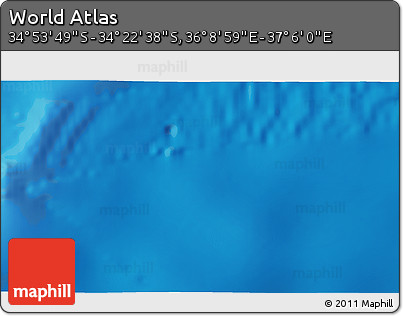Physical 3D Map of the Area around 34° 38' 13" S, 36° 37' 30" E