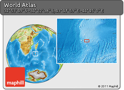 Physical Location Map of the Area around 34° 38' 13" S, 44° 16' 29" E