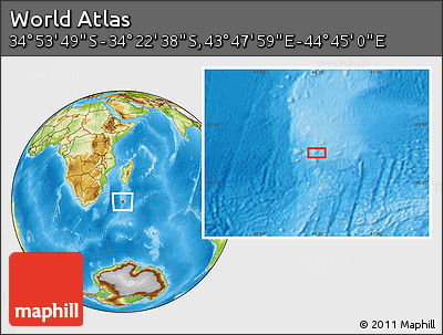 Physical Location Map of the Area around 34° 38' 13" S, 44° 16' 29" E