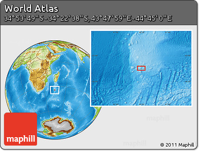 Physical Location Map of the Area around 34° 38' 13" S, 44° 16' 29" E