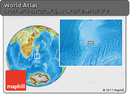 Physical Location Map of the Area around 34° 38' 13" S, 45° 7' 30" E