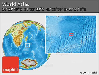 Physical Location Map of the Area around 34° 38' 13" S, 49° 22' 30" E