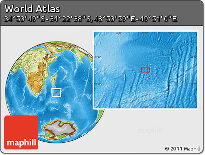 Physical Location Map of the Area around 34° 38' 13" S, 49° 22' 30" E