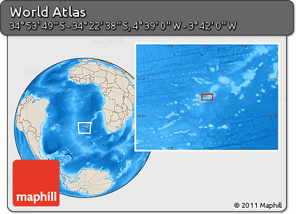 Shaded Relief Location Map of the Area around 34° 38' 13" S, 4° 10' 30" W