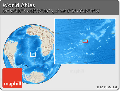 Shaded Relief Location Map of the Area around 34° 38' 13" S, 4° 10' 30" W