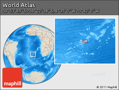 Shaded Relief Location Map of the Area around 34° 38' 13" S, 4° 10' 30" W