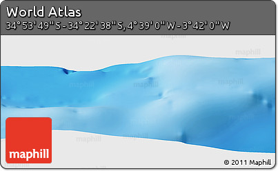 Physical Panoramic Map of the Area around 34° 38' 13" S, 4° 10' 30" W
