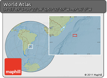 Savanna Style Location Map of the Area around 34° 38' 13" S, 50° 4' 30" W, hill shading