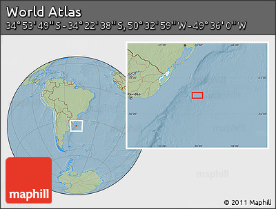 Savanna Style Location Map of the Area around 34° 38' 13" S, 50° 4' 30" W, hill shading